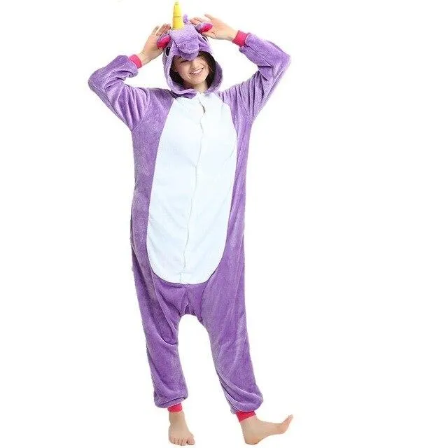 Women Unicorn Pajamas Sets Flannel Homewear Animal Pajamas Kigurumi Winter Starry sky unicornio Nightie pijama mujer Sleepwear