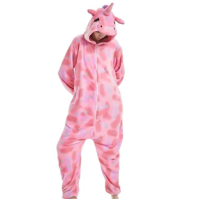 Women Unicorn Pajamas Sets Flannel Homewear Animal Pajamas Kigurumi Winter Starry sky unicornio Nightie pijama mujer Sleepwear