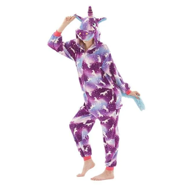 Women Unicorn Pajamas Sets Flannel Homewear Animal Pajamas Kigurumi Winter Starry sky unicornio Nightie pijama mujer Sleepwear