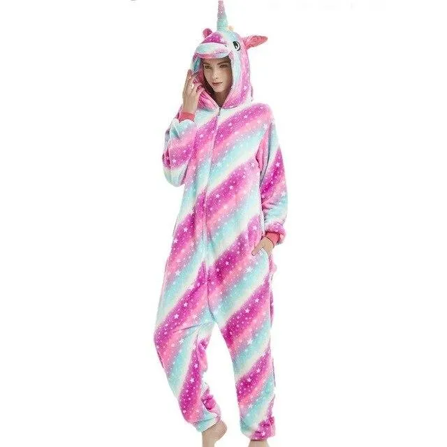 Women Unicorn Pajamas Sets Flannel Homewear Animal Pajamas Kigurumi Winter Starry sky unicornio Nightie pijama mujer Sleepwear