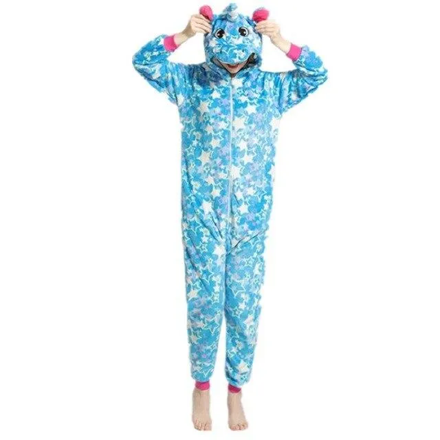 Women Unicorn Pajamas Sets Flannel Homewear Animal Pajamas Kigurumi Winter Starry sky unicornio Nightie pijama mujer Sleepwear